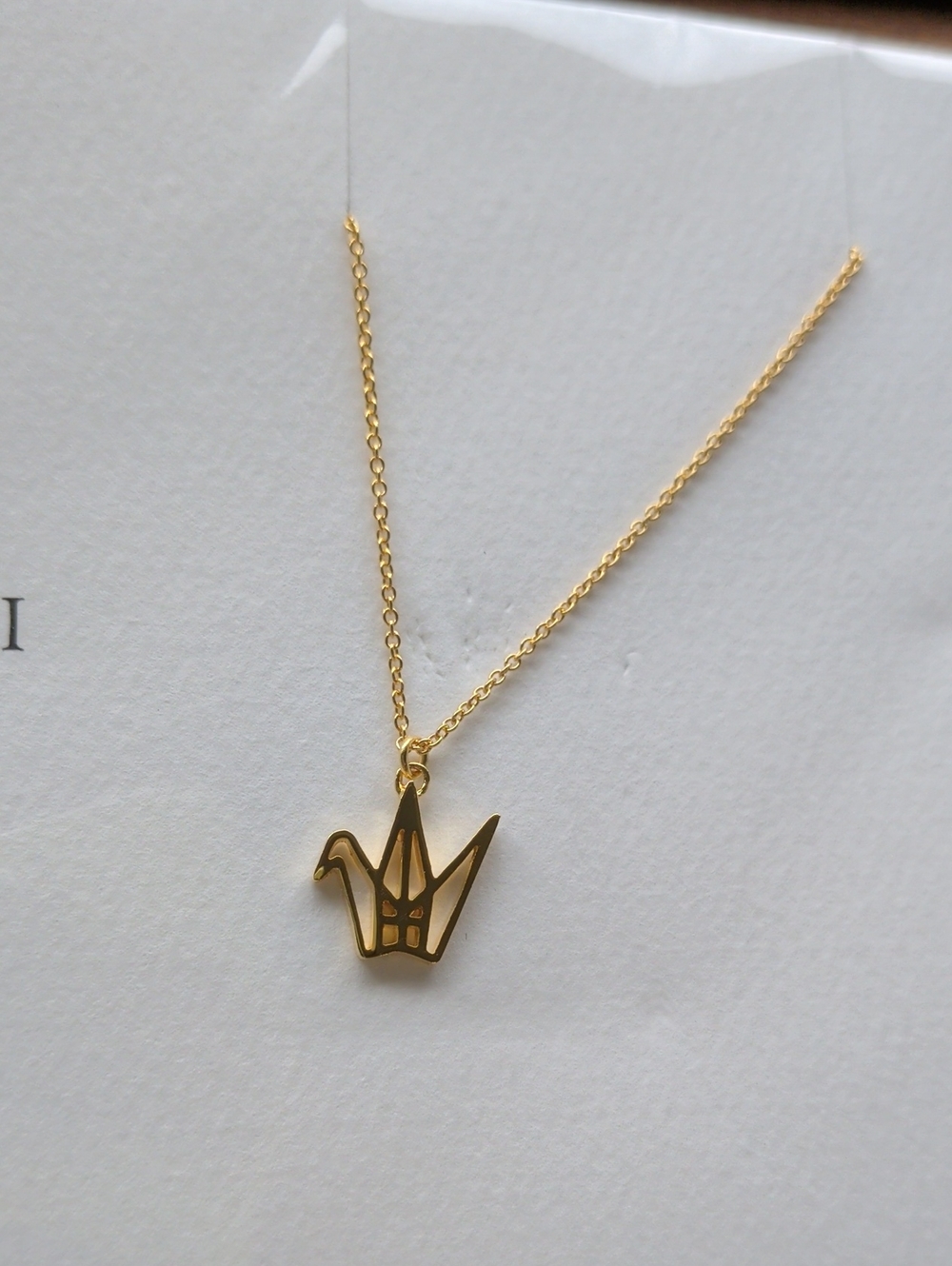 5108 Kotoba Origami Crane Gold Brass Necklace Made in Japan NWT